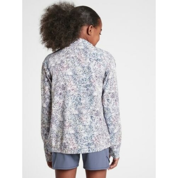 Athleta Girl Jacket XL 14 Full Zip Ice Storm Pattern Abstract Blue Jersey 1183 - Picture 16 of 16